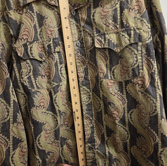 Men's Calvin Klein Shirt Large Green Long Sleeve Paisley Button Up Casual - Picture 8 of 14